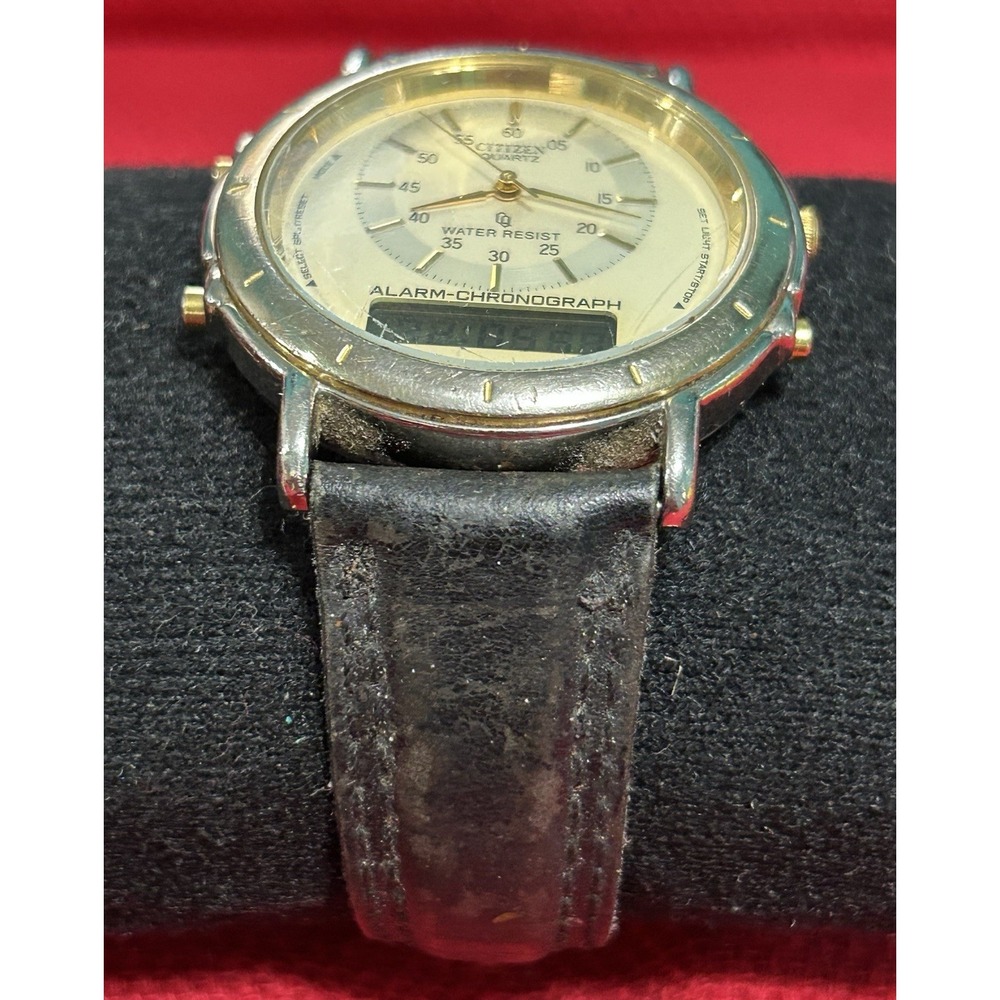 Citizen Quartz Ana-Digi Chronograph Japan Black Leather Strap C480- 313542 - Picture 4 of 12